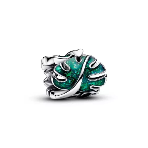 Charm en plata de ley Hojas Monstera Verdes - 793332C01