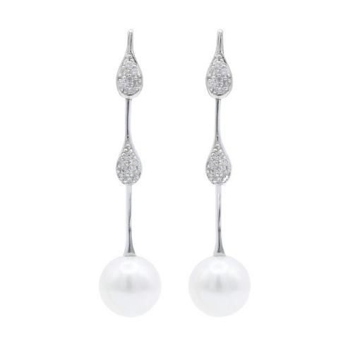 Arracades Penjants Or Blanc Diamants i Perla - 480322