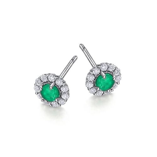ARRACADES EN OR BLANC AMB ESMERALDA I DIAMANTS TALLA BRILLANT 0,05 K – GB171ES - GB171ES.00