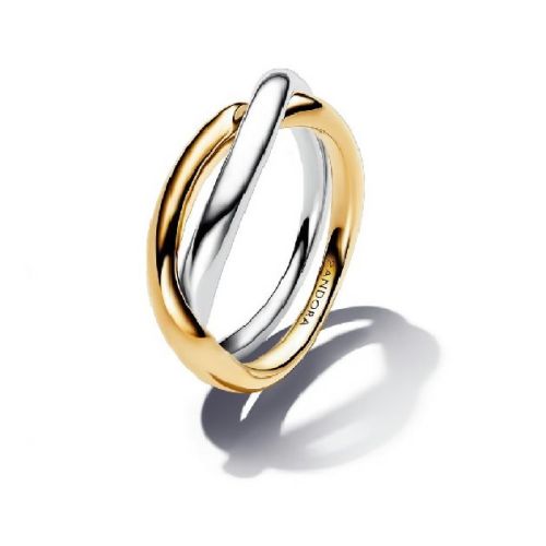 Anillo en plata de primera ley y con un recubrimiento en oro de 14k Bandas Entrelazadas en Dos Tonos - 163262C00-