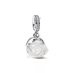 Charm Colgante Doble Rosa Blanca Floreciendo Plata de primera ley - 793200C01