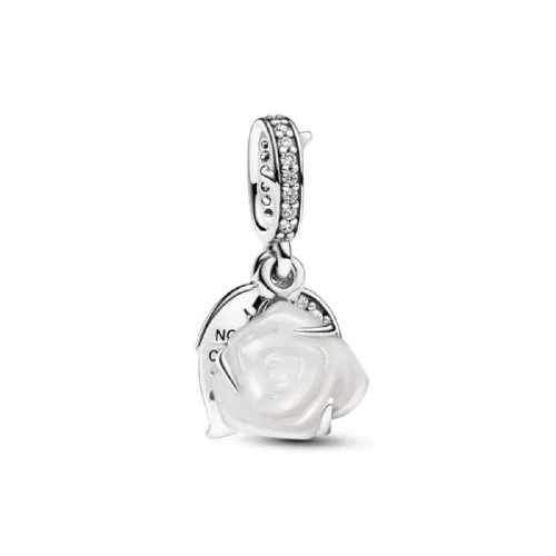 Charm Colgante Doble Rosa Blanca Floreciendo Plata de primera ley - 793200C01