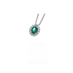 Colgante oro blanco 18k esmeralda ovalada y 14 diamantes - CLN012089SM