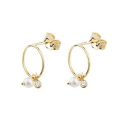 ARRECADES OR GROC CERCLE AMB PERLA I BRILLANT PENJANT - EB 108168