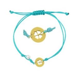 PULSERA ORO AMARILLO DE HILO CON MEDALLON TREBOL - PO 051125