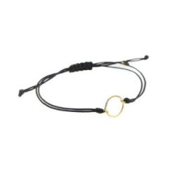 PULSERA ORO CON CÍRCULO Y CORDÓN DE NAILON NEGRO - PO 074918