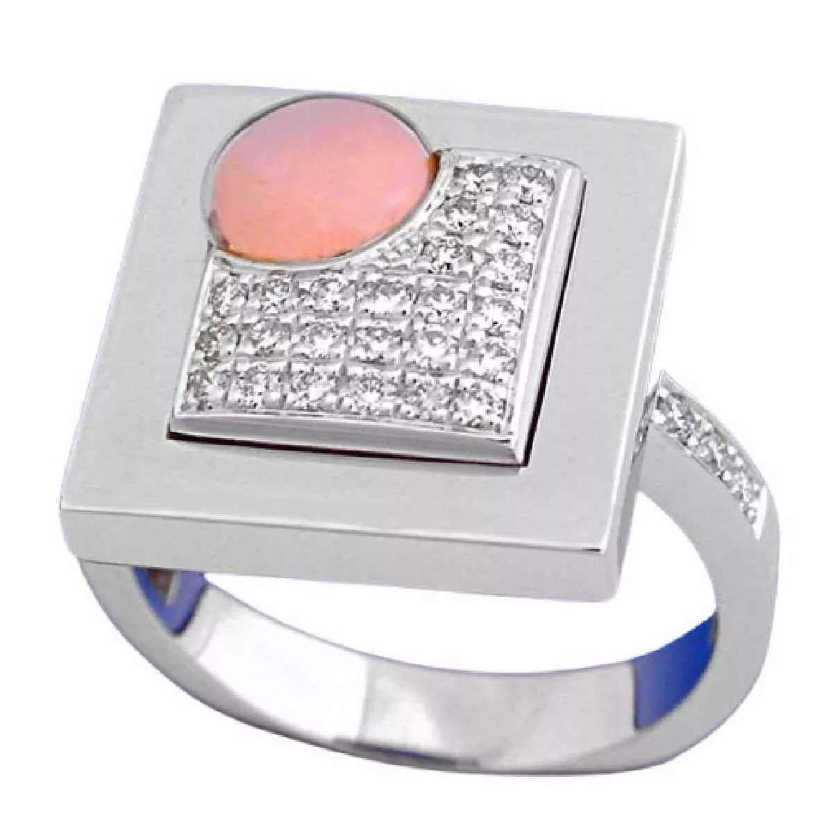 ANILLO DE ORO BLANCO CON ROSA Y DIAMANTES - 16777 B