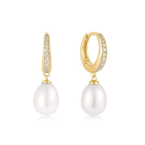 PENDIENTES ORO CON PERLA Y CIRCONITAS - E058-03G