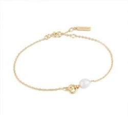 PULSERA DE PLATA CHAPADA CON PERLA - B043-01G