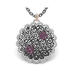 COLGANTE DE PLATA Y ORO ROSA CON RODOLITA Y DIAMANTES - 5FLG001P60