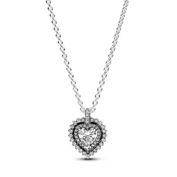 Collar en plata Corazón Halo Brillante   - 393099C01-45