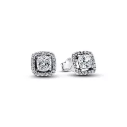 Pendientes de Botón Halo Cuadrado Brillante - 293551C02