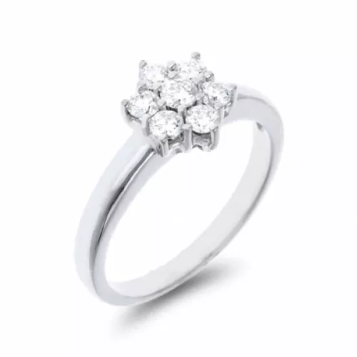 Anell Sortija de roseta en or blanc amb diamants - 993712