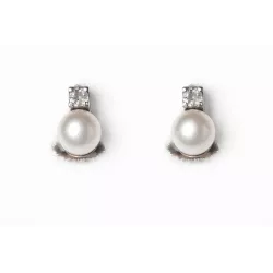 PENDIENTES TUYO ORO BLANCO CON PERLAS Y BRILLANTES - 273322M