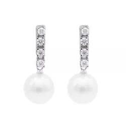 PENDIENTES ORO BLANCO CON TIRA DE BRILLANTES Y PERLA - 171522