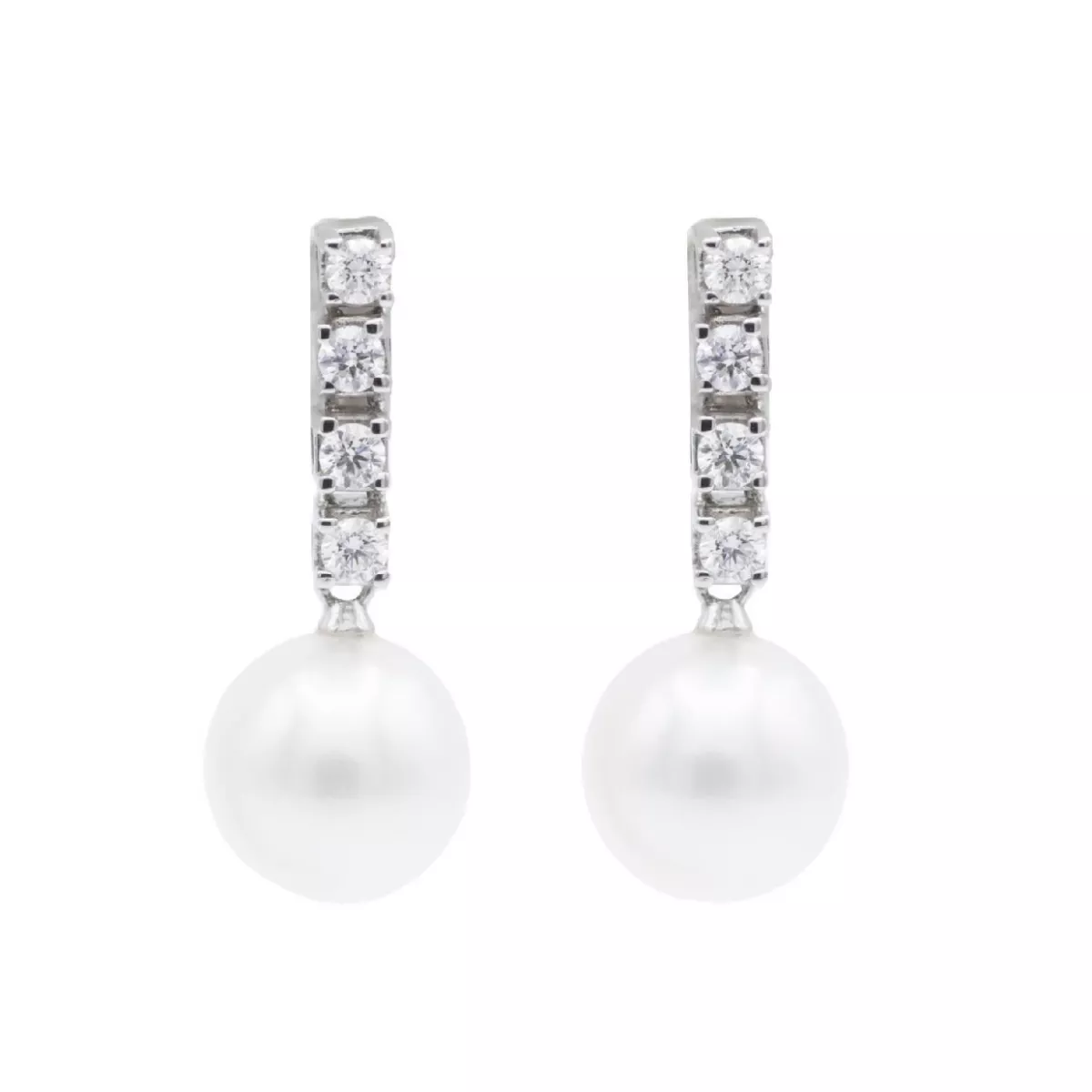 PENDIENTES ORO BLANCO CON TIRA DE BRILLANTES Y PERLA - 171522
