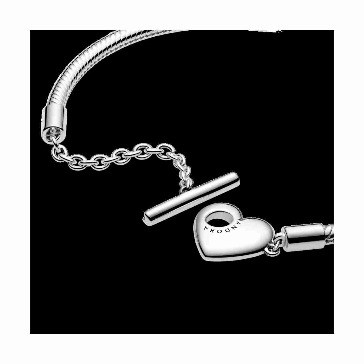 Pulsera Cadena de Serpiente con cierre en T y corazón grabable - 599285C00-17