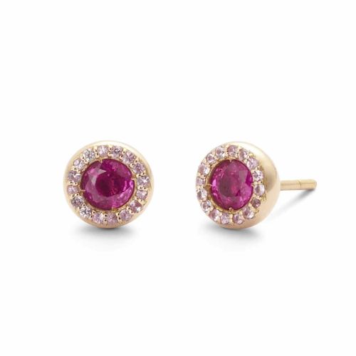 Pendientes de Oro con Zafiro Rosa y Diamantes - A1407ZR/OR