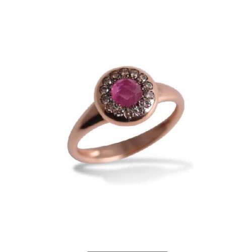 Anell en or rosa, diamants marrons i rubí natural - FA1395R015002N