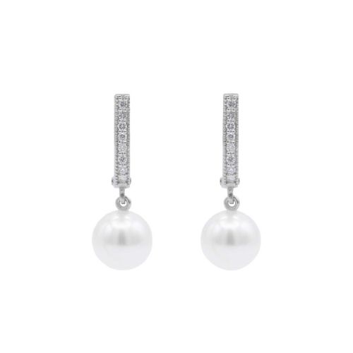 Arracades Or Blanc Perles i Diamants 0.105 cts - BR2201-2P