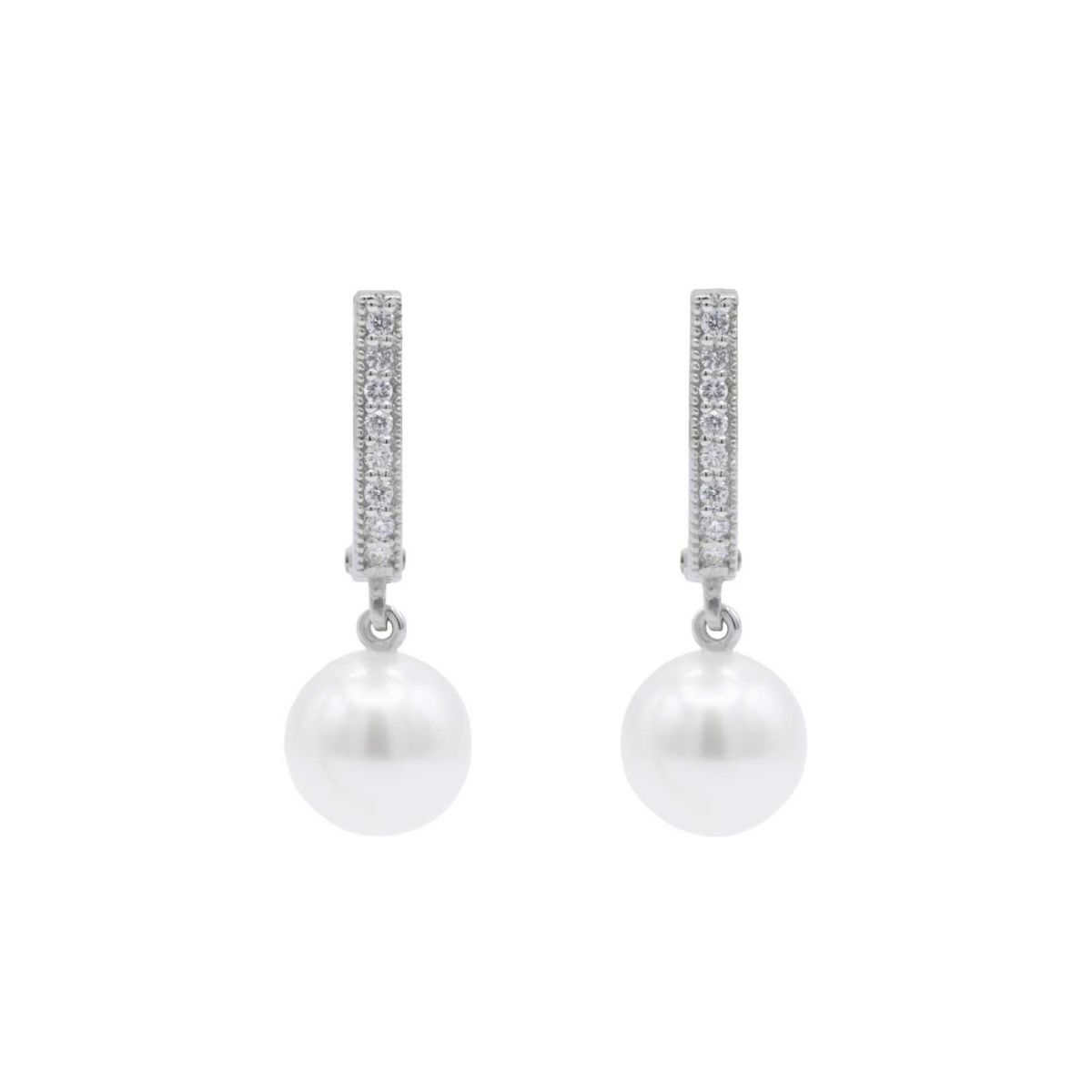 Arracades Or Blanc Perles i Diamants 0.105 cts - BR2201-2P
