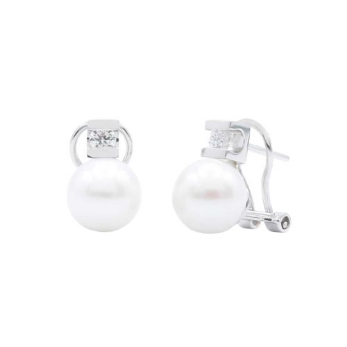 Arracades Or Blanc Perles i Diamants 0.28 cts - BR1664-5P