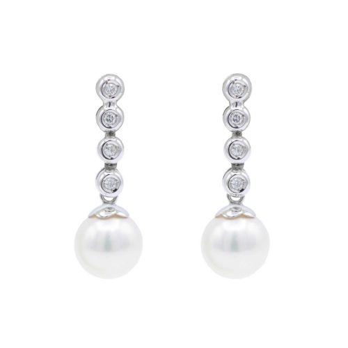 Arracades Or Blanc Perles i Diamants 0.10 cts - 1812C93400