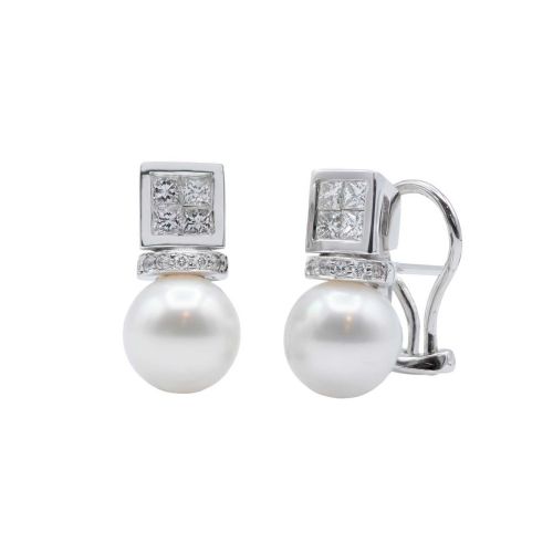 Arracades Or Blanc Perles i Diamants 0.82 cts - V-1941/P