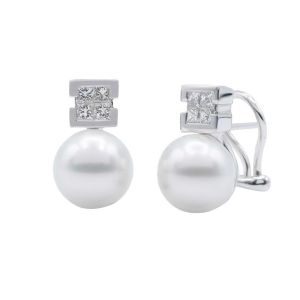 Pendientes Oro Blanco Perlas y Diamantes 0.65 cts - 988-CBPB