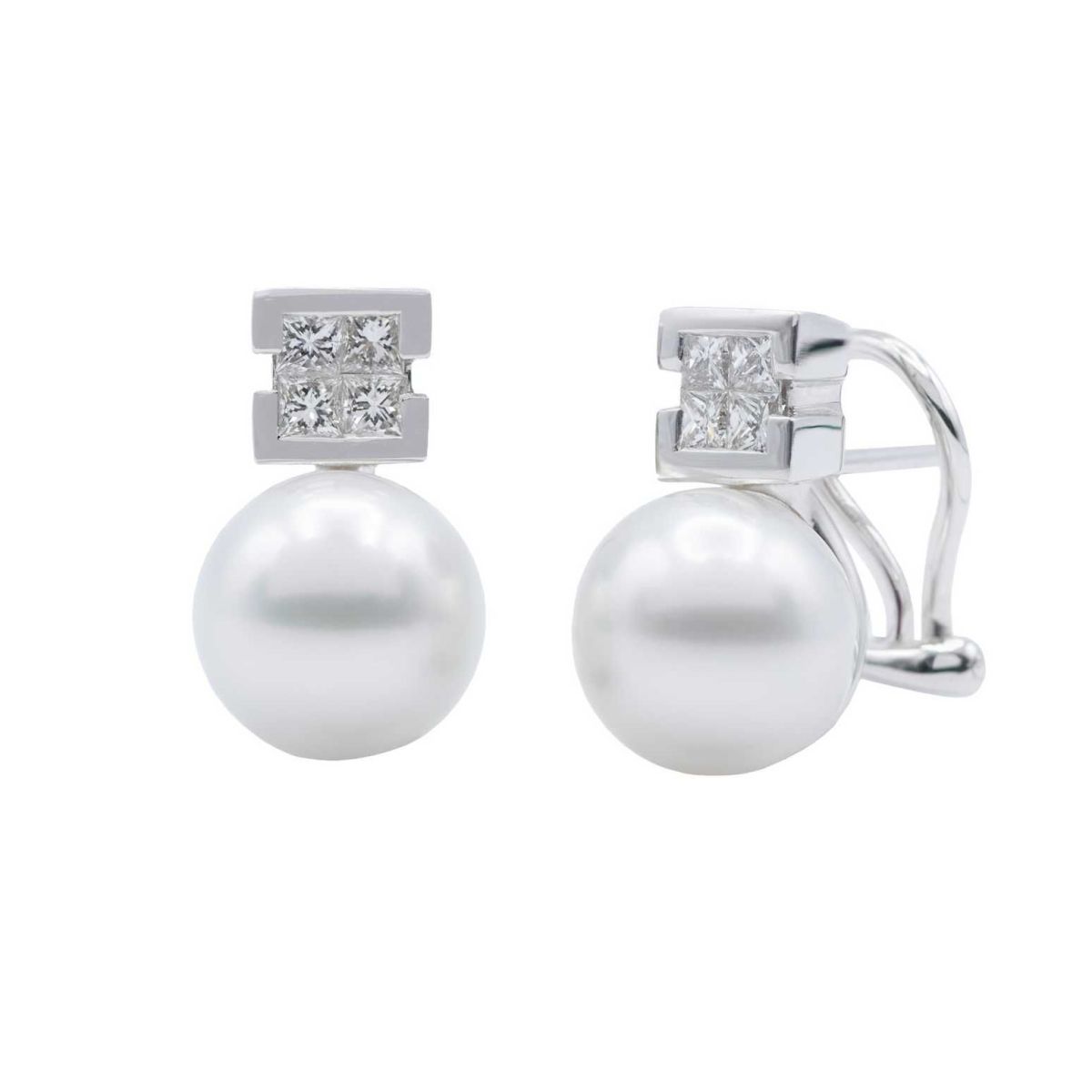 Arracades Or Blanc Perles i Diamants 0.65 cts - 988-CBPB