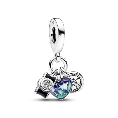 Charm Colgante Triple en plata Cámara, Corazón & Brújula - 792703C01
