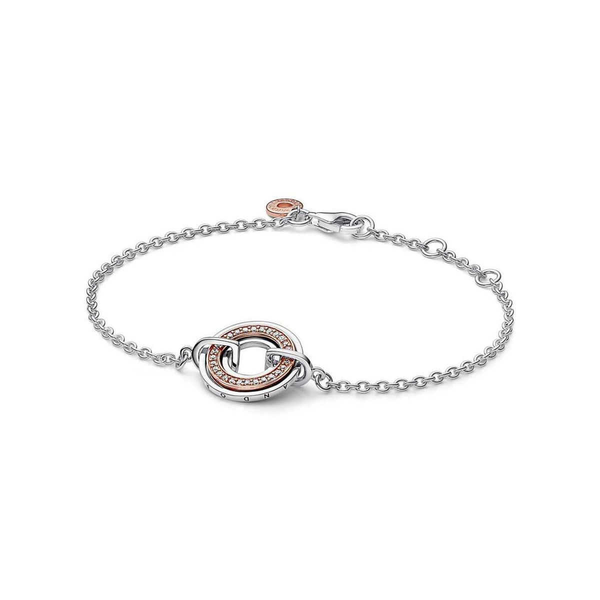 Pulsera Pandora Signature plata/oro rosa Logo & Pavé en Dos Tonos - 582741C01-18