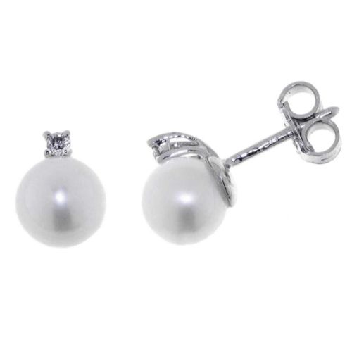 Pendientes oro blanco diamante VS 0,04 cts y perla - BB B09036